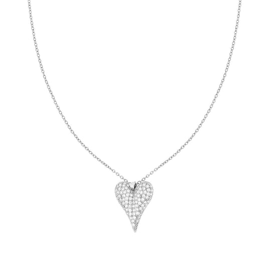 Kette Forzatina mit aufgeblasenem Herz und Crystal Bianchi aus Edelstahl und Messing. - MeinSchmuckShop