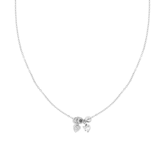 Halskette mit diamantierter Kette, Herzen und Rondellen, mit weißen Kristallen aus Stahl und Messing. - MeinSchmuckShop