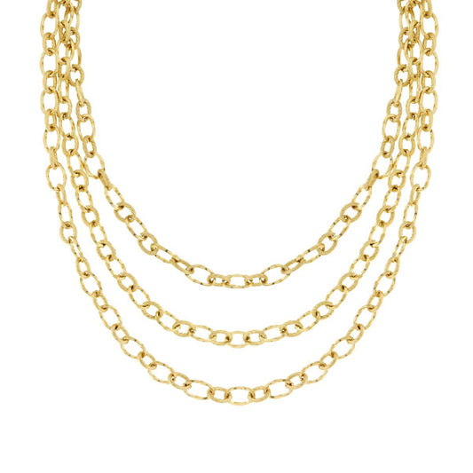 Dreifädige Kette, Forzatina-Kette abwechselnd glatt und Torchon, aus Edelstahl, goldfarben - MeinSchmuckShop