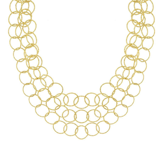 Dreisträngige Halskette mit diamantierten Kreisen aus Edelstahl in Goldfarbe - MeinSchmuckShop