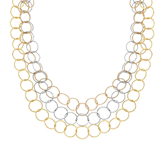 Dreistrangkette mit diamantierten Kreisen aus Edelstahl in Gold- und Roséfarben - MeinSchmuckShop