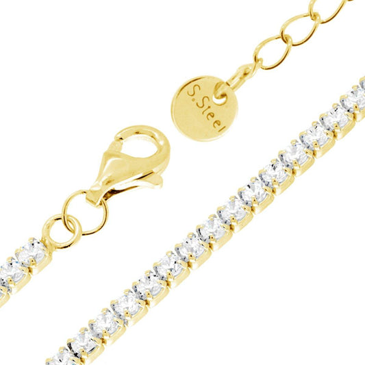 Tennisarmband Griffe 17+5 cm mit Kristall 2 mm Weiß aus Edelstahl Goldfarbe - MeinSchmuckShop