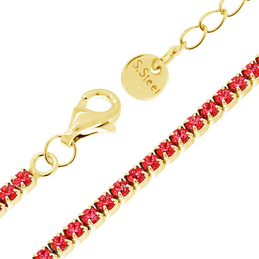 Tennisarmband Griffe cm 17+5 mit Kristall 2 mm Rubinrot aus Edelstahl goldfarben - MeinSchmuckShop