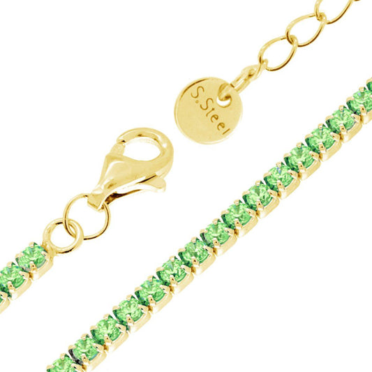 Tennisarmband Griffe cm 17+5 mit Kristall 2 mm Peridotgrün aus Edelstahl goldfarben - MeinSchmuckShop