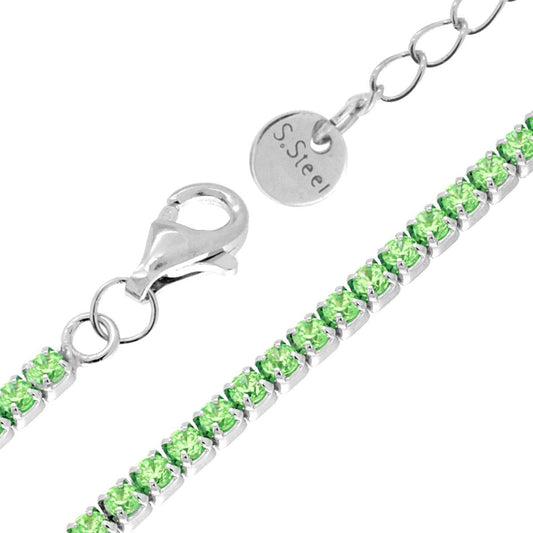Tennisarmband Griffe 17+5 cm mit Kristall 2 mm Grüner Peridot in Edelstahl - MeinSchmuckShop