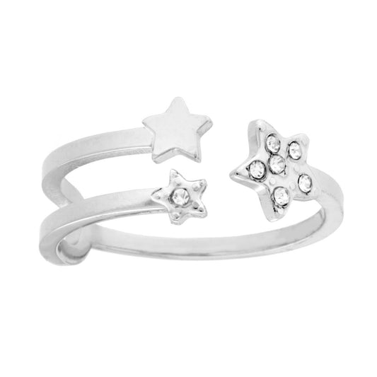 Ring Contrarie mit Sternen und Crystal Bianchi aus Stahl - MeinSchmuckShop