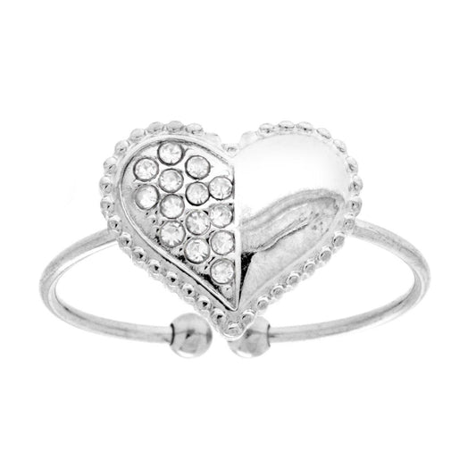 Ring mit palladiertem Herz und weißen Kristallen aus Edelstahl - MeinSchmuckShop