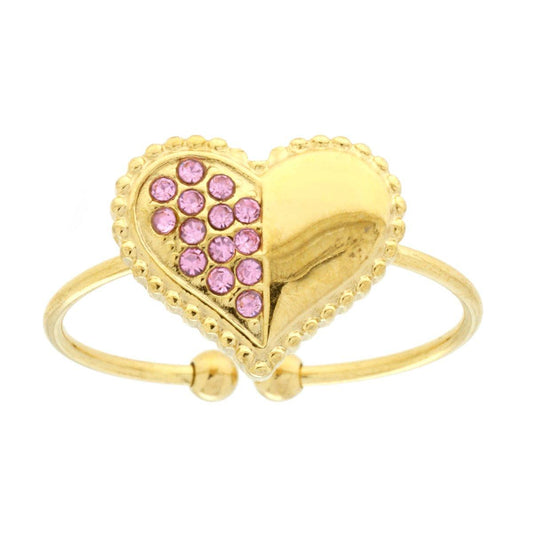 Ring mit palliertem Herz und rosa Kristall aus Edelstahl in Goldfarbe - MeinSchmuckShop