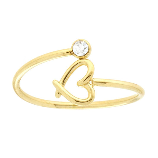 Ring aus Draht, Gegensätze mit Herz und weißem Kristallpunkt, aus Edelstahl in Goldfarbe - MeinSchmuckShop