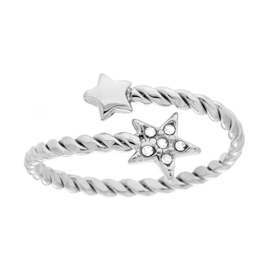 Ring aus Stahl mit Torchon-Draht, Gegensätze mit Sternen und weißem Kristall - MeinSchmuckShop