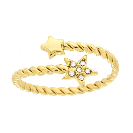 Ring aus Torchon-Faden Gegenstücke mit Sternen und weißen Kristallen aus Edelstahl, goldfarben. - MeinSchmuckShop