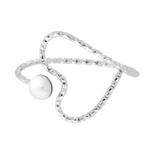 Edelstahlring mit diamantiertem Draht Contrarie, mit Herz und weißer Perle - MeinSchmuckShop