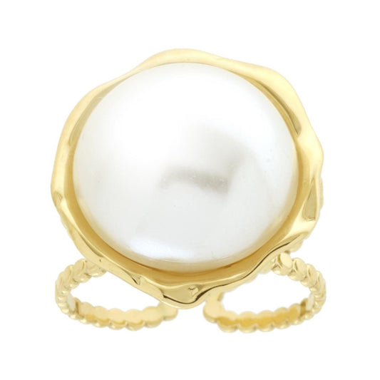 Doppelring, palladierter Schaft mit Perle aus Edelstahl in Goldfarbe - MeinSchmuckShop