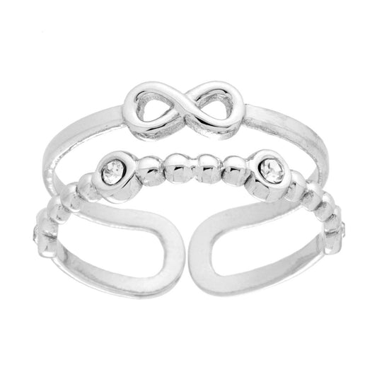 Doppelring mit Unendlichkeitszeichen und weißen Kristallen (Punti Luce) aus Edelstahl - MeinSchmuckShop