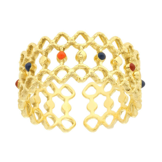 Ringband mit Netz-Effekt, mehrfarbige Emaille, aus Stahl, goldfarben - MeinSchmuckShop