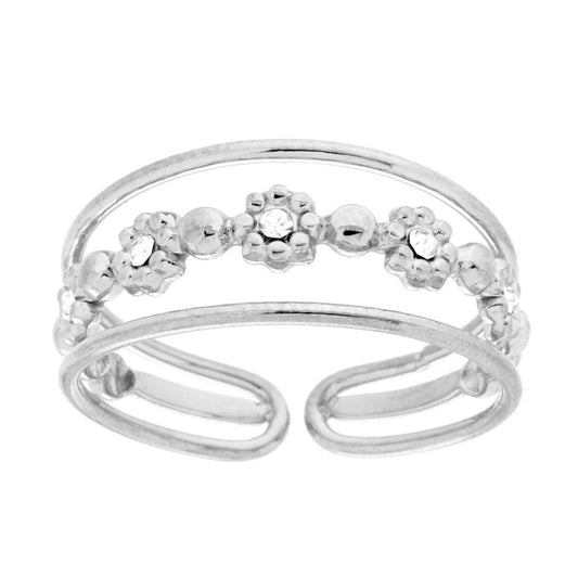 Ringband mit drei Drähten, mit Blumen und weißen Kristallen aus Edelstahl. - MeinSchmuckShop