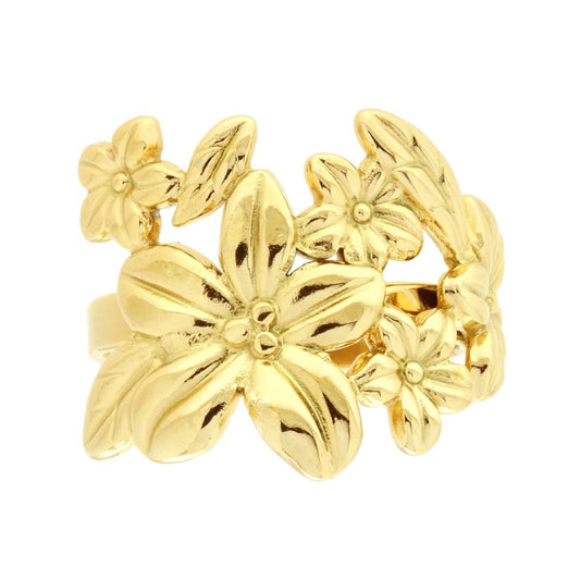 Ringband mit floralem Dekor aus Stahl in goldfarbener Farbe - MeinSchmuckShop