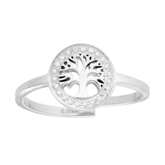 Ring des Baumes des Lebens mit weißen Kristallen aus Stahl - MeinSchmuckShop