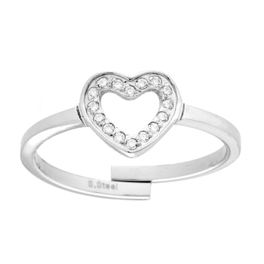 Herzring mit weißen Kristallen aus Edelstahl - MeinSchmuckShop