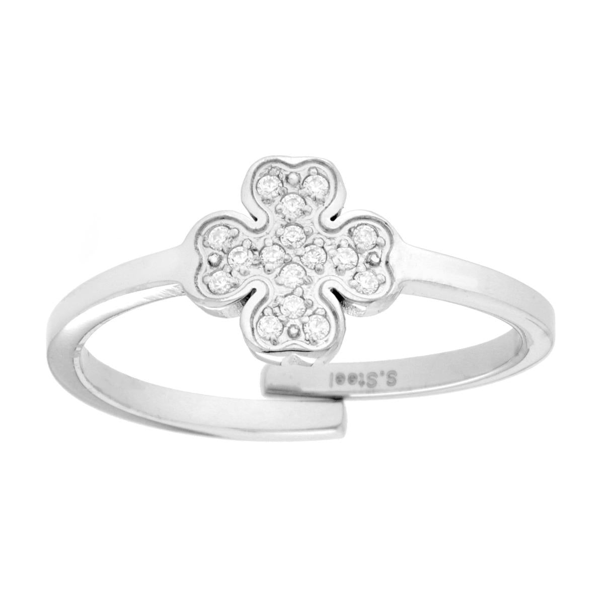 Ring mit Vierblättrigem Kleeblatt und Kristall aus Stahl - MeinSchmuckShop
