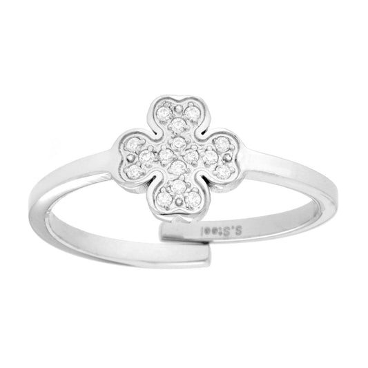 Ring mit Vierblättrigem Kleeblatt und Kristall aus Stahl - MeinSchmuckShop