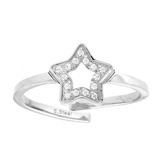 Sternring mit Crystal Bianchi aus Stahl - MeinSchmuckShop