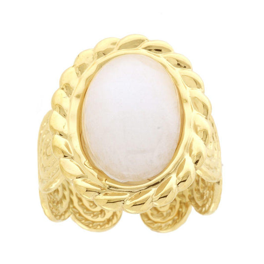 Ringband mit Spiralen in Seil-Optik, ovaler Rosenquarz-Stein, aus Edelstahl in Goldfarbe - MeinSchmuckShop