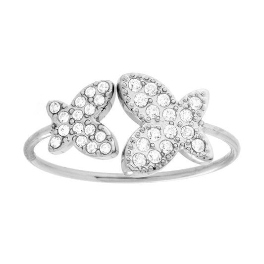 Ring Contrarie mit Schmetterlingen und weißen Kristallen aus Edelstahl - MeinSchmuckShop