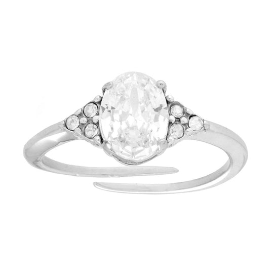 Solitärring mit weißem Kristall, oval, aus Stahl - MeinSchmuckShop