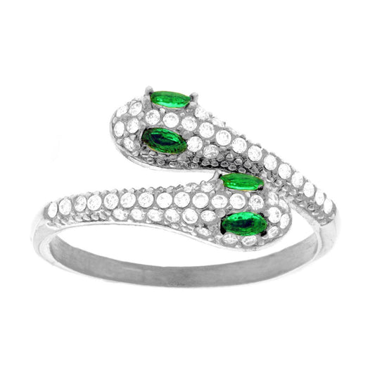 Ring der Serpenti mit weißen Kristallen und smaragdgrünem Stein aus Edelstahl - MeinSchmuckShop