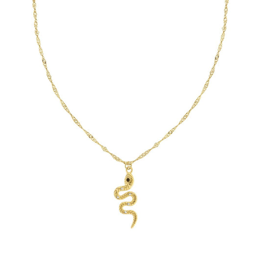 Kette aus Singapore-Kette und Schlangenkette mit weißen und schwarzen Kristallen, Edelstahl in Goldfarbe. - MeinSchmuckShop