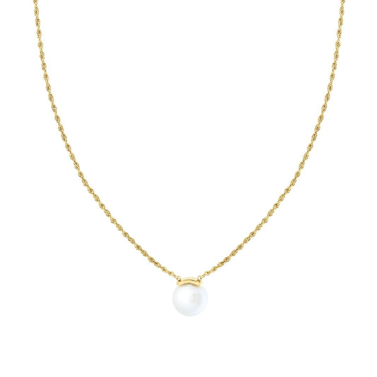 Halskette mit diamantierter Rope-Kette und Perle aus Edelstahl in Goldfarbe - MeinSchmuckShop