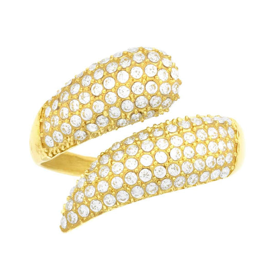 Chunky-Ring Contrarie Umarmung mit weißen Kristallen aus Edelstahl goldfarben - MeinSchmuckShop