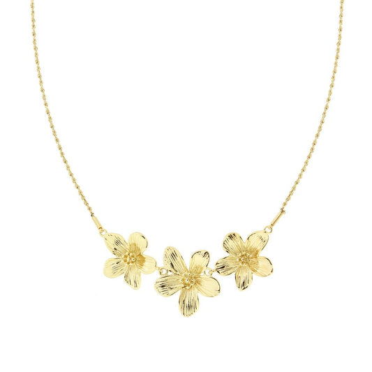 Halskette, diamantierte Kordelkette mit Blumen aus Edelstahl in Goldfarbe. - MeinSchmuckShop