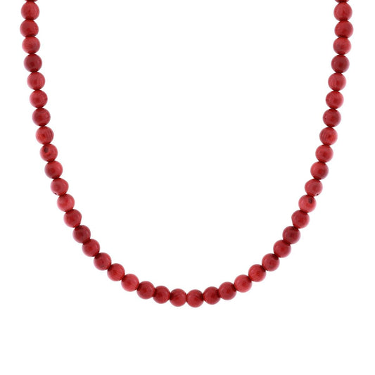 Kette aus Perlen, 7 mm, Korallenrot, aus Edelstahl - MeinSchmuckShop