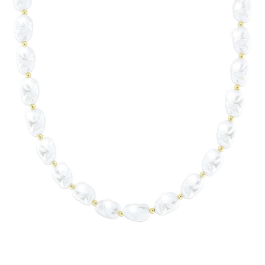 Kette Perle Scaramazza mm 10 x 15 mit Kugeln aus Edelstahl goldfarben - MeinSchmuckShop
