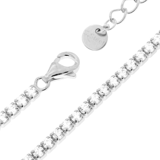 Tennis-Halskette Griffe cm 40+3 mit Kristallen 2 mm Weißer Edelstahl - MeinSchmuckShop