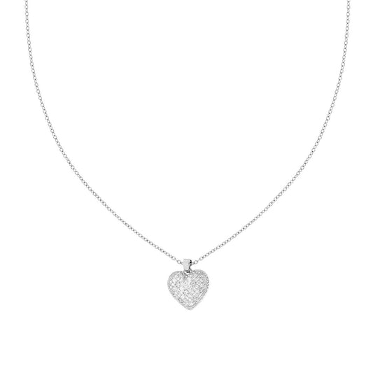 Halskette Forzatina-Kette diamantiert mit aufgeblasenem Herz und weißen Kristallen aus Edelstahl - MeinSchmuckShop
