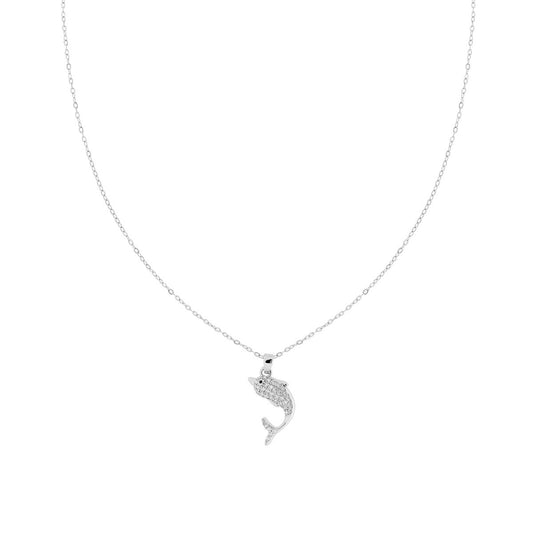 Diamantierte Forzatina-Kette mit Delfin und weißem Kristall aus Edelstahl - MeinSchmuckShop
