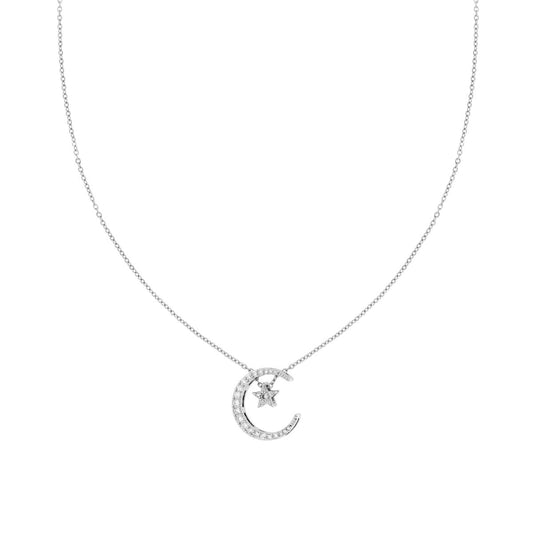 Halskette aus Edelstahl, diamantierte Forzatina-Kette mit Mond, Stern und weißen Kristallen - MeinSchmuckShop