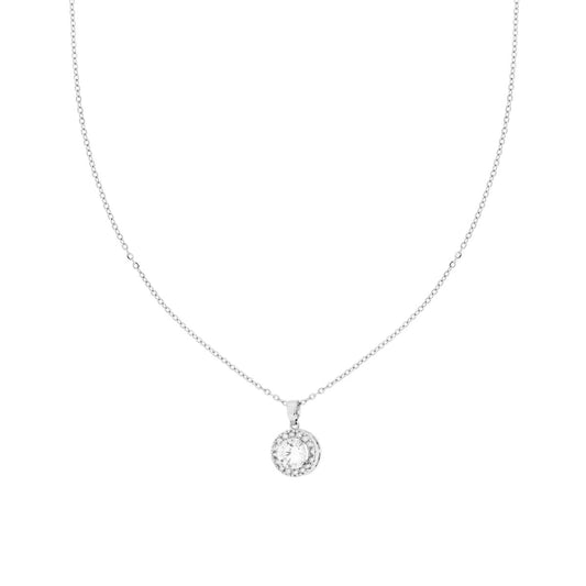Kette mit diamantierter Forzatina-Kette und Lichtpunkt, umrundet von weißen Kristallen aus Edelstahl - MeinSchmuckShop