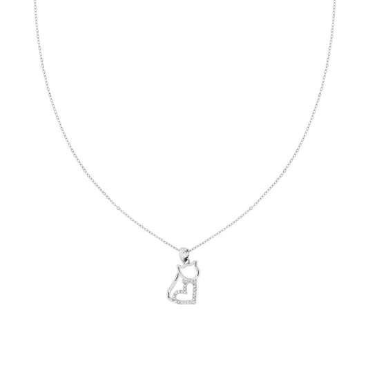 Halskette aus Edelstahl, diamantierte Forzatina-Kette mit Katzenherz und weißen Kristallen - MeinSchmuckShop