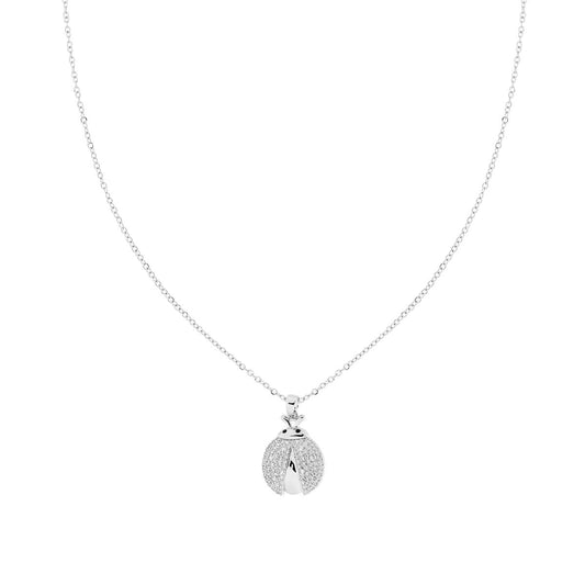 Kette Forzatina diamantiert mit Marienkäfer und weißen Kristallen aus Edelstahl - MeinSchmuckShop