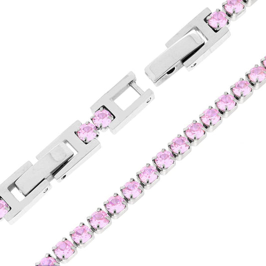 Tennisarmband Griffe 17–19 cm mit rosa Kristall 3 mm, verstellbar aus Edelstahl - MeinSchmuckShop