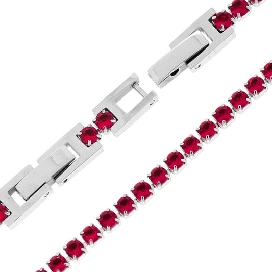 Tennisarmband-Griffe cm 17–19 mit 3 mm Crystal, Rubinrot, verstellbar aus Edelstahl - MeinSchmuckShop