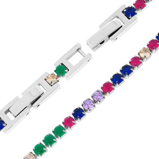 Tennisarmband Griffe cm 17-19 mit Kristall 3 mm Multicolor verstellbar aus Edelstahl - MeinSchmuckShop