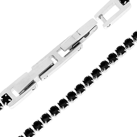 Tennisarmband Griffe cm 16–18 mit Kristall 3 mm, schwarz, verstellbar aus Edelstahl - MeinSchmuckShop