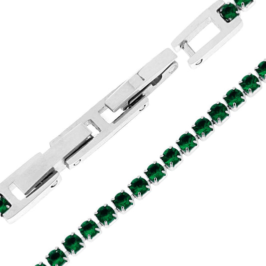 Tennisarmband Griffe cm 16-18 mit Kristall 3 mm dunkelgrün verstellbar aus Edelstahl - MeinSchmuckShop