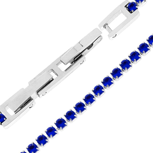 Tennisarmband Griffe cm 16–18 mit Crystal 3 mm Electric Blau verstellbar aus Edelstahl - MeinSchmuckShop