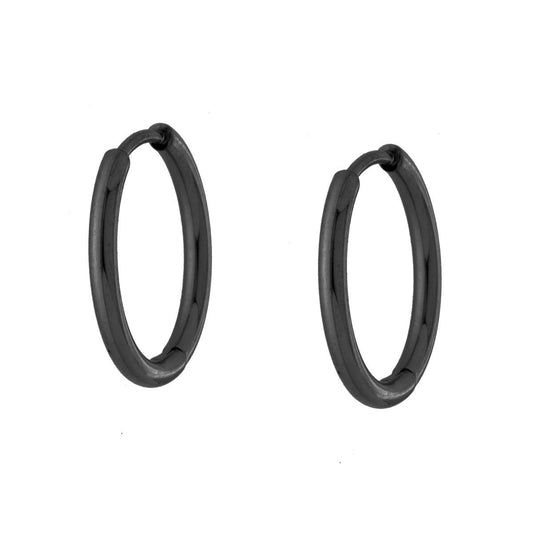 Ohrringe Kreishoop mit Schnappverschluss 15 mm aus Edelstahl, Schwarz - MeinSchmuckShop